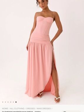 Peppermayo Blush Pink Bustier Maxi Dress with High Side Slit